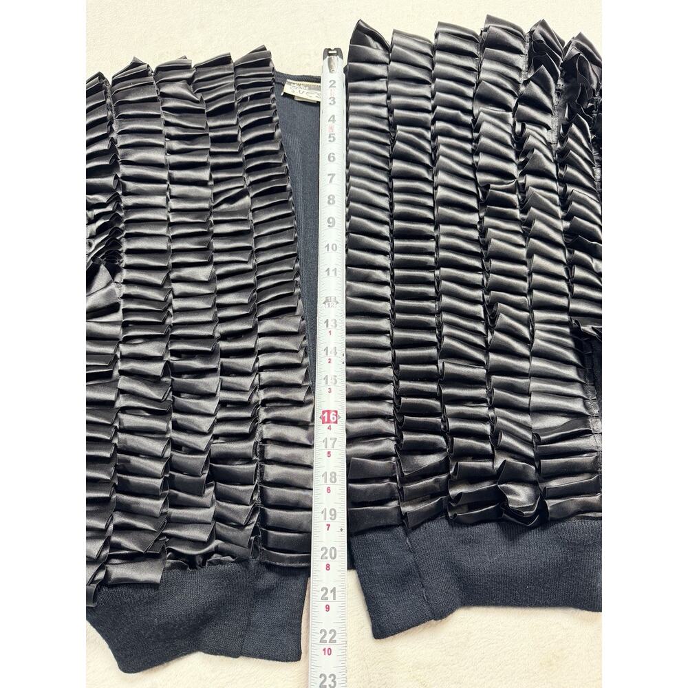 VTG Phyllis Sues Black Knit Cardigan Ruffle Satin Bolero Jacket Sz Sm Tango - Picture 9 of 13